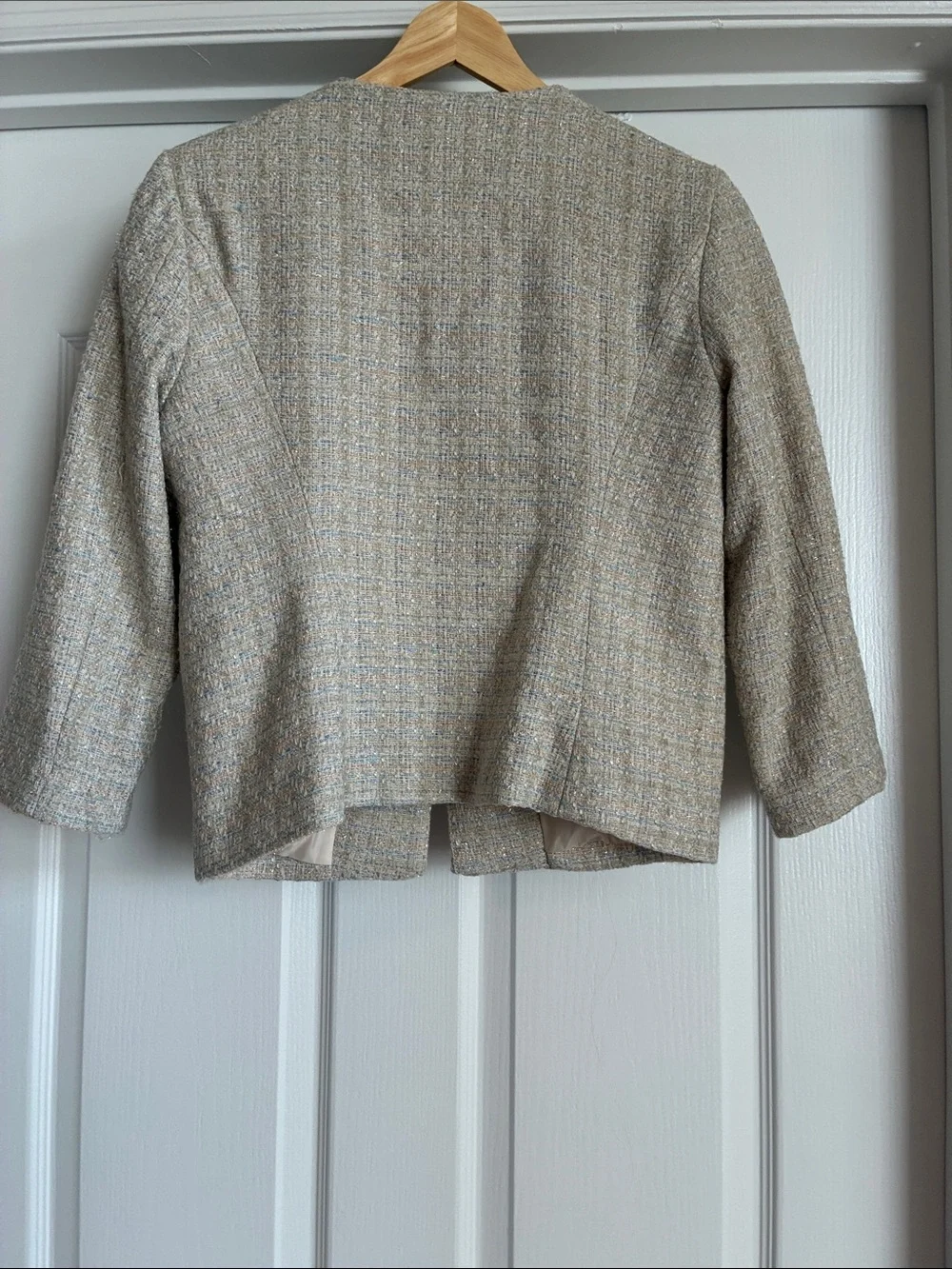 Vintage Studio M Tweed Crop Jacket Blazer Embroidered Floral Quiet Luxury